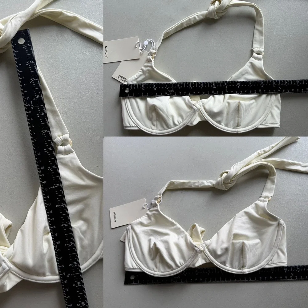 Monday Swimwear Sz. L Ivory Pearl Ring Underwire Halter Honolulu Bikinki Top NEW